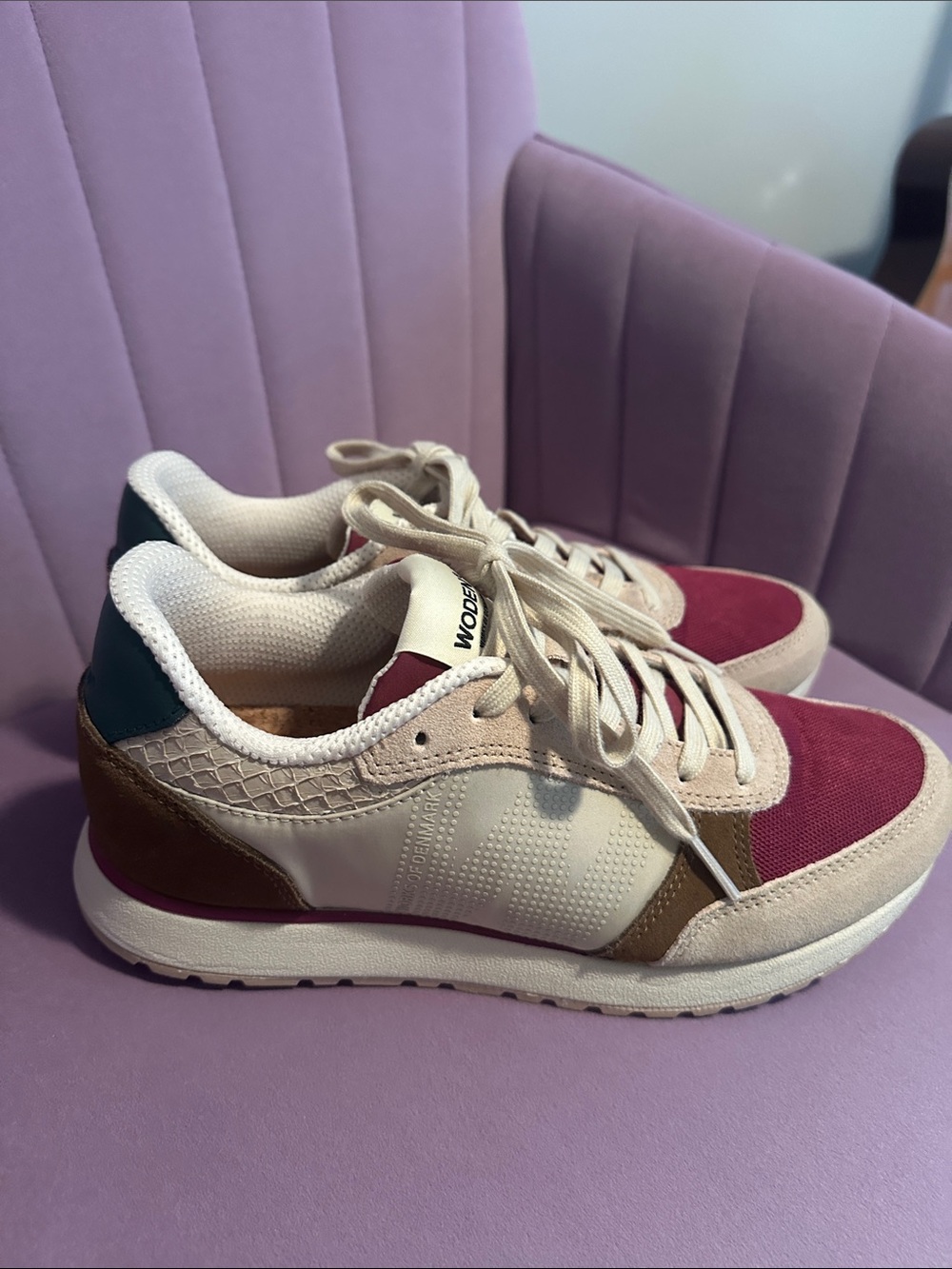 Women’s Woden Lace-Up Sneakers in Pink, Cream & Brown